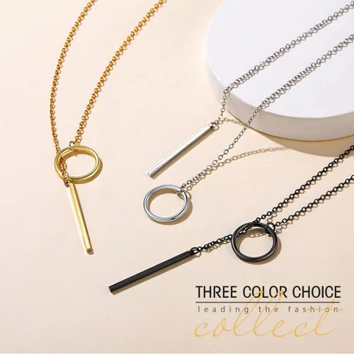 Vista 6 de GOLDCHIC JEWELRY Collar largo de barra Lariat con colgante de círculo abierto en Y, gargantilla minimalista simple y colgante de cadena de clavícula