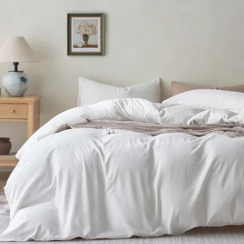Vista 20 de JELLYMONI Funda de edredón tamaño individual, funda de edredón 100% algodón lavado con textura similar al lino, ropa de cama transpirable y suave