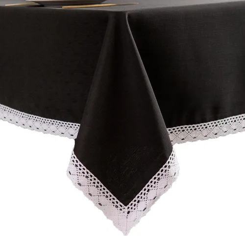 Vista 33 de EHouseHome Mantel de lino sintético con ribete de encaje, impermeable, a prueba de derrames, resistente a las manchas, sin arrugas, a prueba de Negro