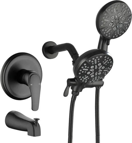 Vista 18 de Kit de bañera de ducha, juego combinado de grifo de ducha, sistema de ducha con boquilla de bañera, válvula de ducha y kit de molduras, accesorios