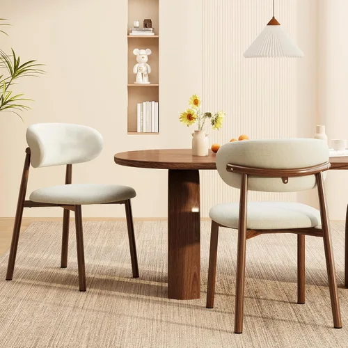 Vista 31 de Juego de 2 sillas de comedor para cocina, tapizadas, modernas, de cuero, original/beige