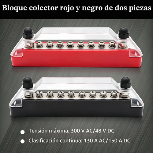 Vista 4 de (rojo + negro) Bloque de terminales de distribución de energía con cubierta con pernos de terminal M6, tornillos de terminal M4, barra de bus