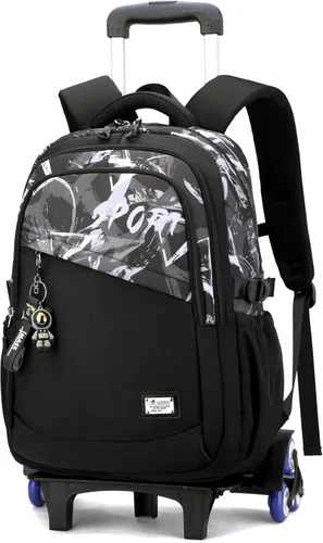 Vista 14 de VIDOSCLA Mochila con ruedas para niños y adolescentes, A005# Black Comics-6 A005# Black Comics-6 Ruedas