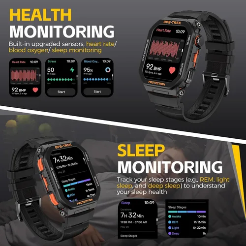 Vista 6 de Relojes inteligentes militares para hombres con GPS integrado con llamada Bluetooth de 1.75 pulgadas, pantalla grande, resistente y táctico, reloj