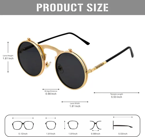 Vista 3 de JL Glasses Gafas de sol redondas estilo retro estilo Seampunk