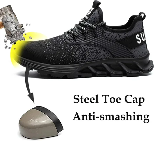 Vista 2 de SUADEX Zapatos de punta de acero para hombres, zapatos indestructibles de seguridad en el trabajo para hombres y mujeres, ligeros, transpirables