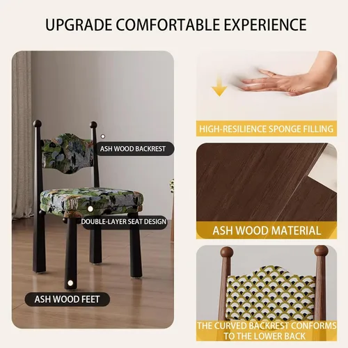 Vista 4 de Wooden Dining Room Chairs, Linen Fabric Dining Chairs Set, Accent Chairs with Backrest, Medieval Armless Makeup Chair, for Kitchens, bedrooms color1
