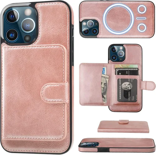 Vista 11 de Bocasal Funda tipo cartera para iPhone 13 Pro Max compatible con MagSafe magnético RFID bloqueo desmontable de piel sintética de alta calidad