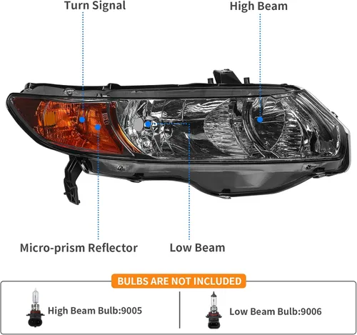 Vista 2 de DWVO - Conjunto de faros delanteros compatible con Honda Civic 2006, 2007, 2008, 2009, 2010, 2011 Coupé de 2 puertas, carcasa cromada, reflector