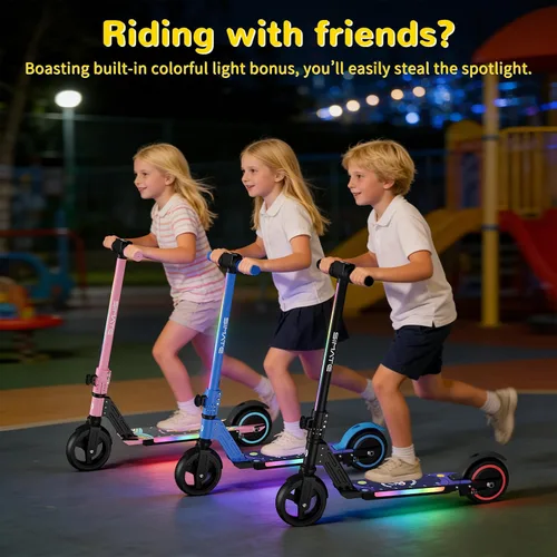 Vista 2 de SIMATE Electric Scooter for Kids 6-14, e Kick Scooter with LED Display and Colorful Lights, Adjustable Height and Foldable, Double Brake, Gifts for