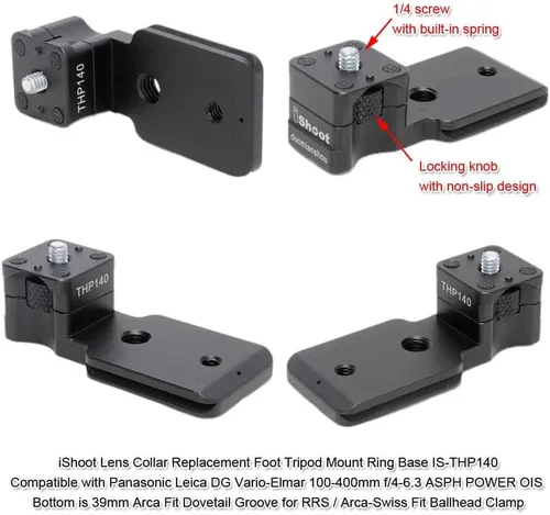 Vista 2 de iShoot Soporte de metal para lentes de soporte, soporte de trípode para base de anillo compatible con Panasonic Leica DG Vario-Elmar 3.937-15.748 in