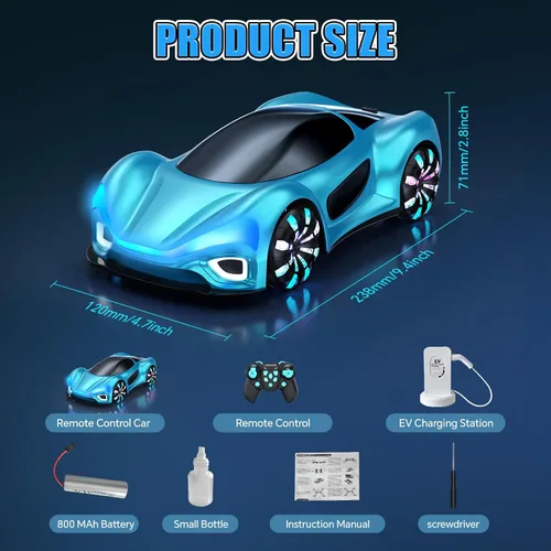 Vista 6 de Auto a control remoto, autos RC para niños de 6, 7, 8, 9, 10, 11, 12 años, 2.4 GHz, rotación de 360°, autos RC con luces frías, efectos de música