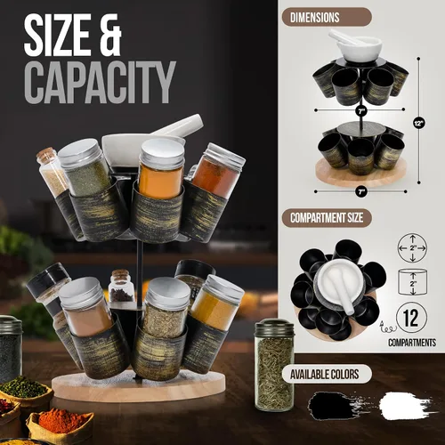 Vista 3 de Made Easy Kit Organizador de carrusel para especias y condimentos con mortero y mortero (negro)