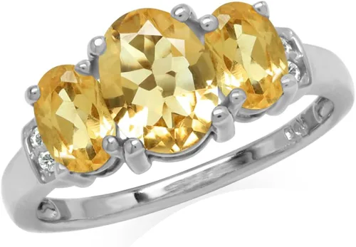 Vista 10 de Silvershake Anillo de Declaración Clásico de 3 Piedras de Forma Ovalada con Gemas de Piedra Natal de Plata Esterlina 925 Chapado en Oro Blanco o Oro