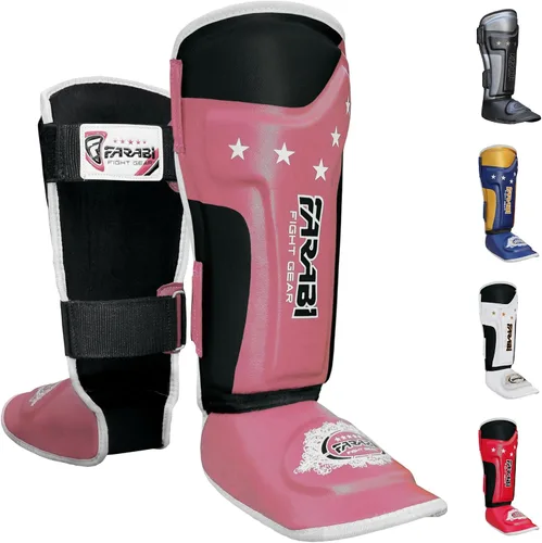 Vista 9 de Farabi Sports Shin Instep Kids Junior MMA Kick Boxing Shin Guard Training Shin Protector Guards Negro