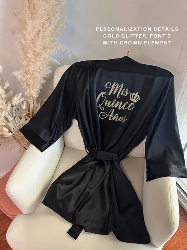 Vista 3 de Women's Personalized Satin Robe For Bridesmaid Bride Wedding Bridal Party Monogram Getting Ready Outfit Short Robe Customize Your Own Monogram