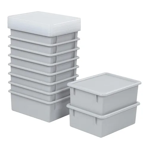 Vista 13 de ECR4Kids Bandeja profunda tamaño carta con tapa, contenedor de almacenamiento, surtido, 10 piezas
