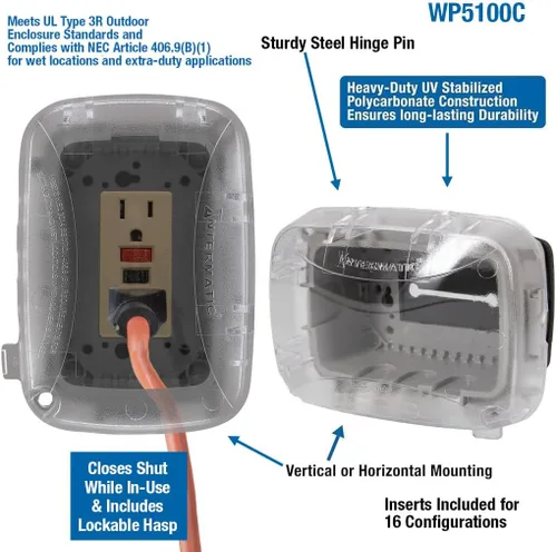 Vista 2 de Intermatic WP5100C Caja Eléctrica Resistente a la Intemperie - Una Sola Entrada, Cubierta Versátil para Tomacorriente Exterior - Diseño Seguro