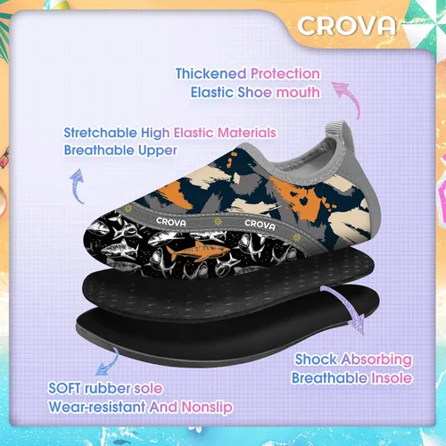 Vista 5 de CROVA Zapatos de agua para niños, calcetines acuáticos de secado rápido, antideslizantes, zapatos deportivos para niños y niñas pequeños