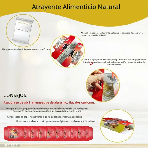 Vista 2 de Tableros adhesivos para cucarachas con cebo de comida natural – Adhesivo extra fuerte, altamente atractivo