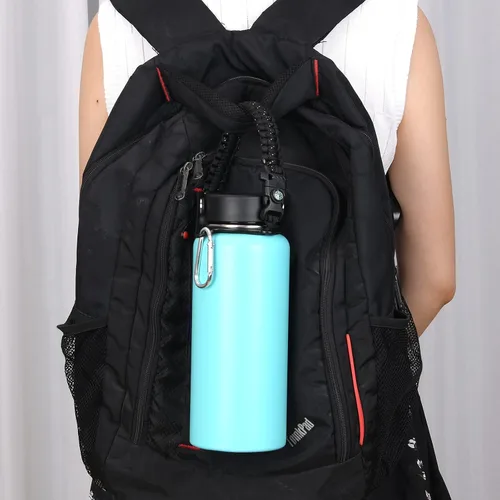 Vista 6 de Wongeto Mango de paracaídas, correa de supervivencia con anillo de seguridad y mosquetón, compatible con botellas de agua de boca ancha Hydro Flask