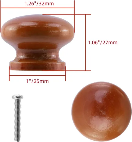 Vista 2 de Bitray Perillas de madera redondas con forma de hongo y color marrón claro, tiradores de cajón de madera - 8
