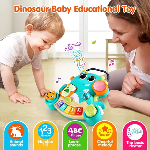 Vista 2 de WITALENT Juguetes para bebés de 6 a 12 meses, piano de dinosaurio, música, juguetes iluminados para niños de 1 año, juguetes infantiles para 7, 8