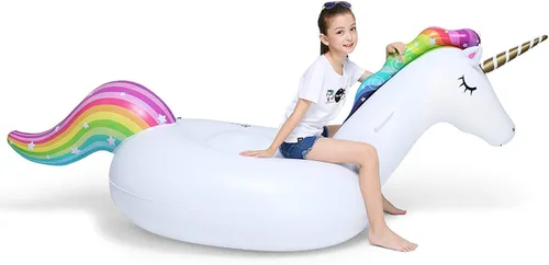 Vista 4 de Jasonwell Big Inflatable Unicorn Pool Float Floatie Ride On with Fast Valves Large Rideable Blow Up Summer Beach Swimming Pool Party Lounge Raft