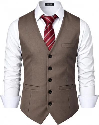 Vista 18 de Chalecos formales de negocios para hombre, 5 botones, ajuste regular, chaleco para traje o esmoquin Negro