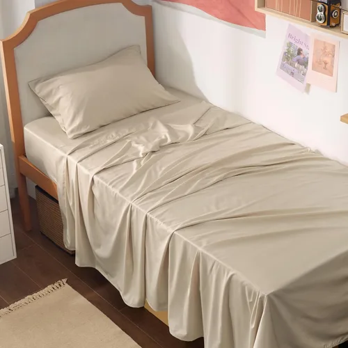 Vista 45 de Bedsure PureWoven 100% rayón derivado de bambú, sábanas de cama individual, 3 piezas