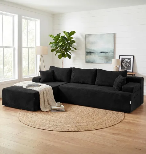 Vista 51 de Hobestluk - Sofá modular sin hueso, sofá seccional en forma de L 96" Right Facing Chaise Black,Memory Foam,Removable Cover,Non-slip Bottom,No
