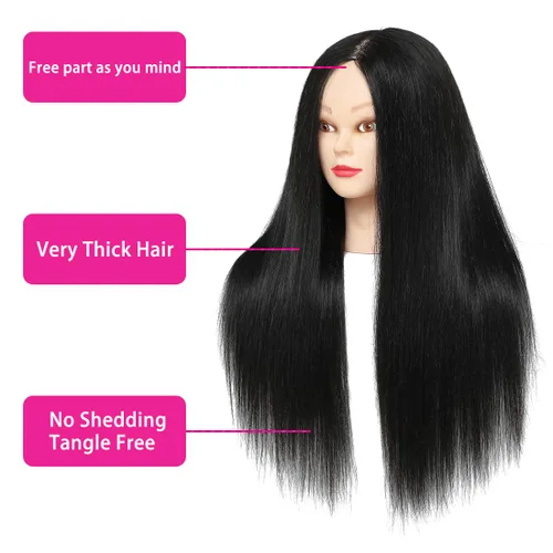 Vista 4 de NAYOO Cabeza de maniquí con cabello y soporte, maniquíes de cabello 60% real para practicar, cabezas de maniquí de cosmetología para práctica