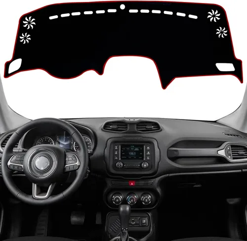 Vista 7 de Funda para salpicadero interior compatible con Jeep Renegade SUV Sport Latitude Limited Trailhawk 2015-2022 Protector de rayos UV (borde negro)
