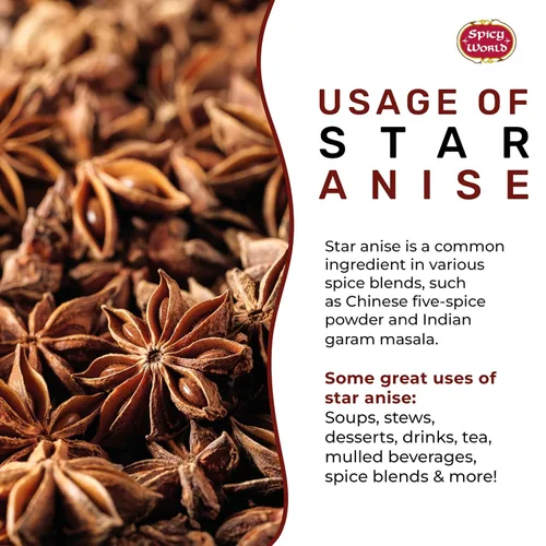 Vista 4 de Anís Estrellado Entero en Vainas Bolsa de 6 Oz - Calidad Premium, Vegano, Totalmente Natural, Seco, Excelente para Hornear y Té por Spicy World