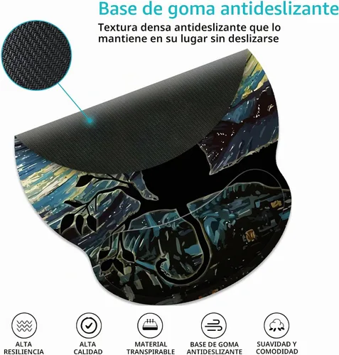 Vista 6 de Alfombrilla de mouse ergonómica con soporte de muñeca, alfombrilla de mouse estética de gato negro con reposamuñecas, alfombrilla de mouse