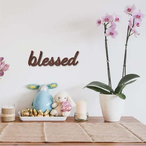 Vista 6 de CREATCABIN Letrero recortado de madera con texto en inglés "Blessed", decoración artística de madera para decoración de pared de casa de campo