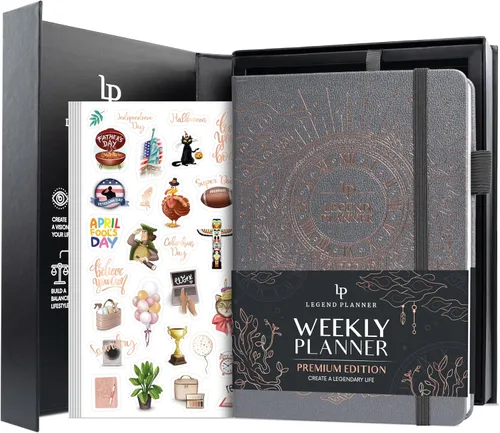 Vista 10 de Legend Planificador Semanal Premium – Planificador Semanal, Mensual y de Presupuesto Sin Fecha – Organizador de Vida para Gestión del Tiempo y Negro