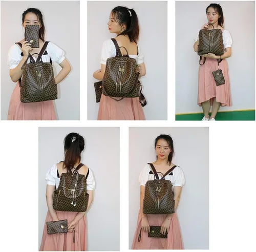 Vista 6 de Makes - Mochila multiusos para mujer, de piel sintética, y diseño convertible con monedero, 2 piezas