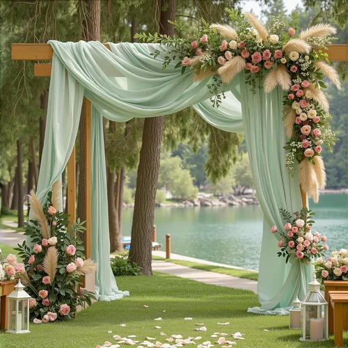 Vista 10 de 1 panel de cortina de telón de fondo transparente para arco de boda, cortina de arco para boda, recepción, decoración de fiesta de despedida