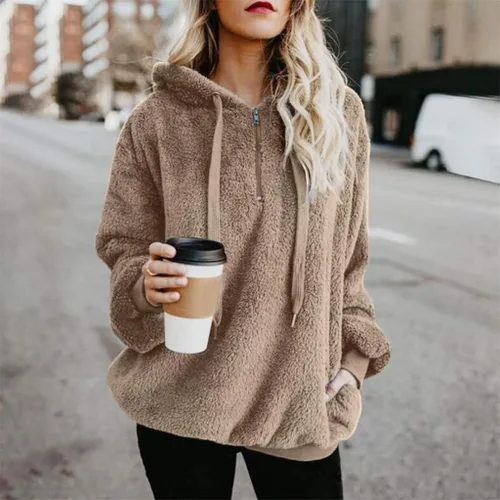 Vista 2 de ZJRXM Sudadera casual con capucha de forro polar sintético con cremallera y cordón suave para mujer