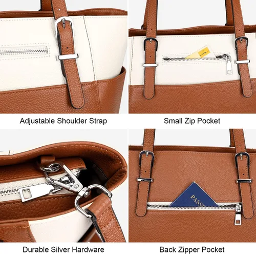 Vista 7 de Over Earth Women Leather Handbags Genuine Leather Tote Shoulder Bag with Multi Pockets