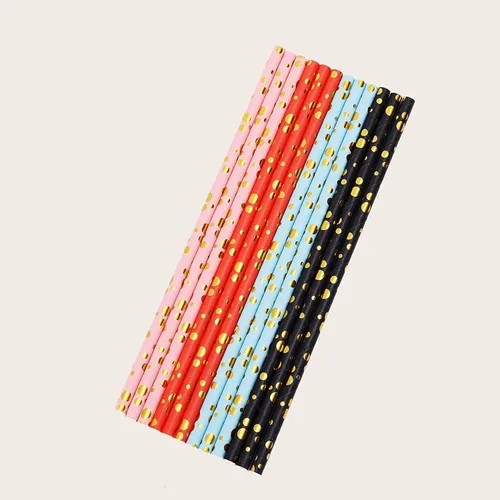 Vista 4 de 100 pajitas de papel mixtas para fiestas, color negro, rosa claro, azul, rojo, dorado, con lunares, burbujas, para cumpleaños, baby shower, boda