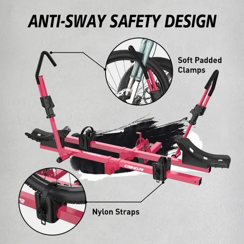 Vista 3 de Soporte para bicicleta eléctrica para 2 bicicletas, soporte para bicicletas de montaje en enganche de alta resistencia de 200 libras, sin marco