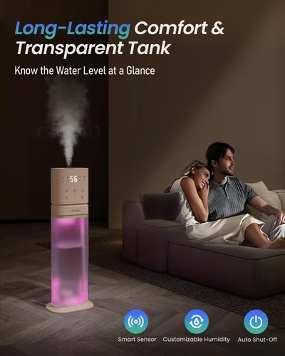 Vista 5 de Humidificador inteligente para habitación grande, humidificadores de 2.1 galón/8 litros para dormitorio con tubo extendido y luz nocturna