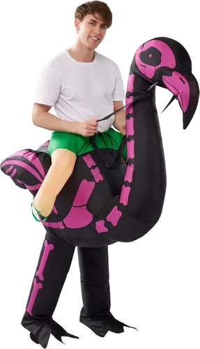 Vista 3 de Spooktacular Creations Disfraz inflable para adulto disfraz de flamenco inflable de aire flamenco de esqueleto para fiestas de disfraces de Halloween