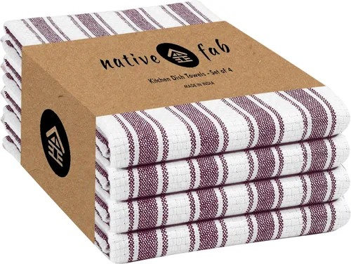 Vista 15 de Native Fab Toallas de Cocina de Algodón 100% Beige - 16x26 pulgadas - Juego de 12 - Toallas de Platos con Tejido de Canasta a Rayas para Limpiar