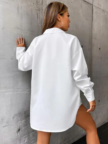 Vista 2 de SheIn Blusa casual de manga larga con botones y hombros caídos para mujer