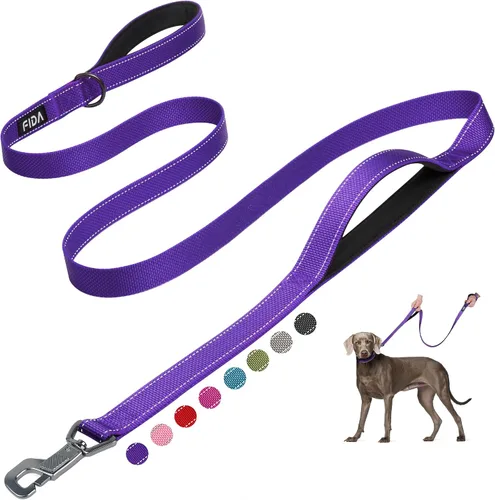 Vista 21 de Fida Correa resistente de 4 pies para perro con 2 cómodas asas acolchadas, asa de tráfico y gancho avanzado de fácil presión, correa reflectante