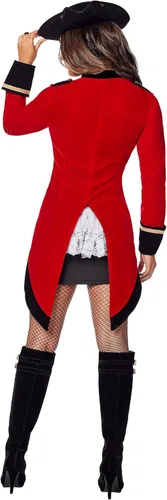 Vista 2 de Spirit Halloween Disfraz de pirata de abrigo rojo para adulto, traje de pirata para adultos, disfraz de bucanero, disfraz de pirata sexy