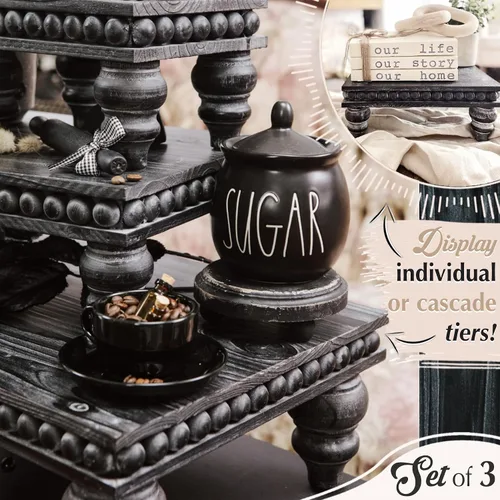 Vista 2 de Bandeja decorativa [Juego de 3] bandejas escalonadas de madera, bandeja decorativa para uso de mesa, isla de cocina, barra de café, elevadores